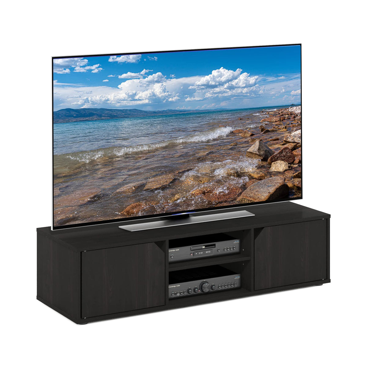 Espresso 2-Tier TV Stand with Open Shelf and Door Cabinets B862389