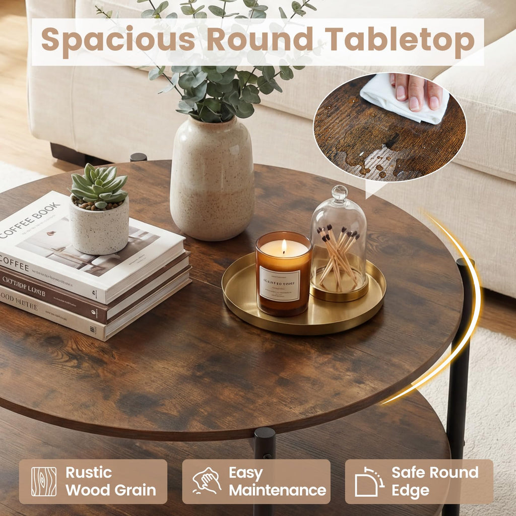 Round 2-Tier Coffee Table with Storage Shelf H16288