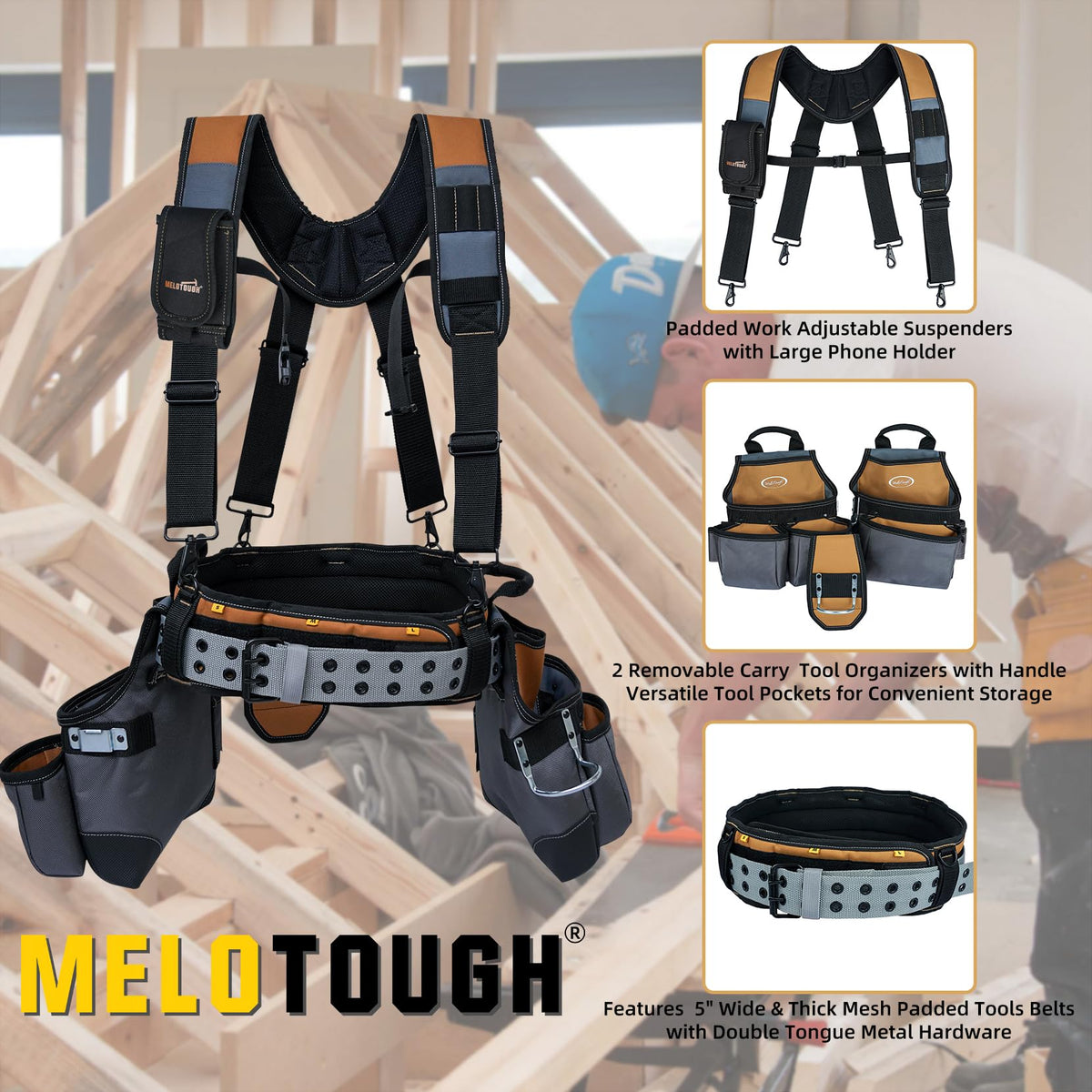 Khaki 28-Pocket Tool Belt and Suspenders V7282