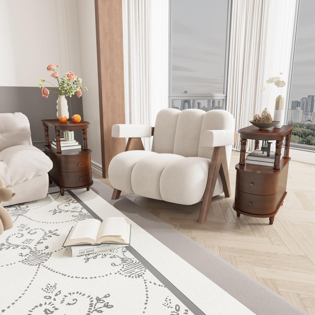 Solid Wood End Table with 2 Drawers K7939