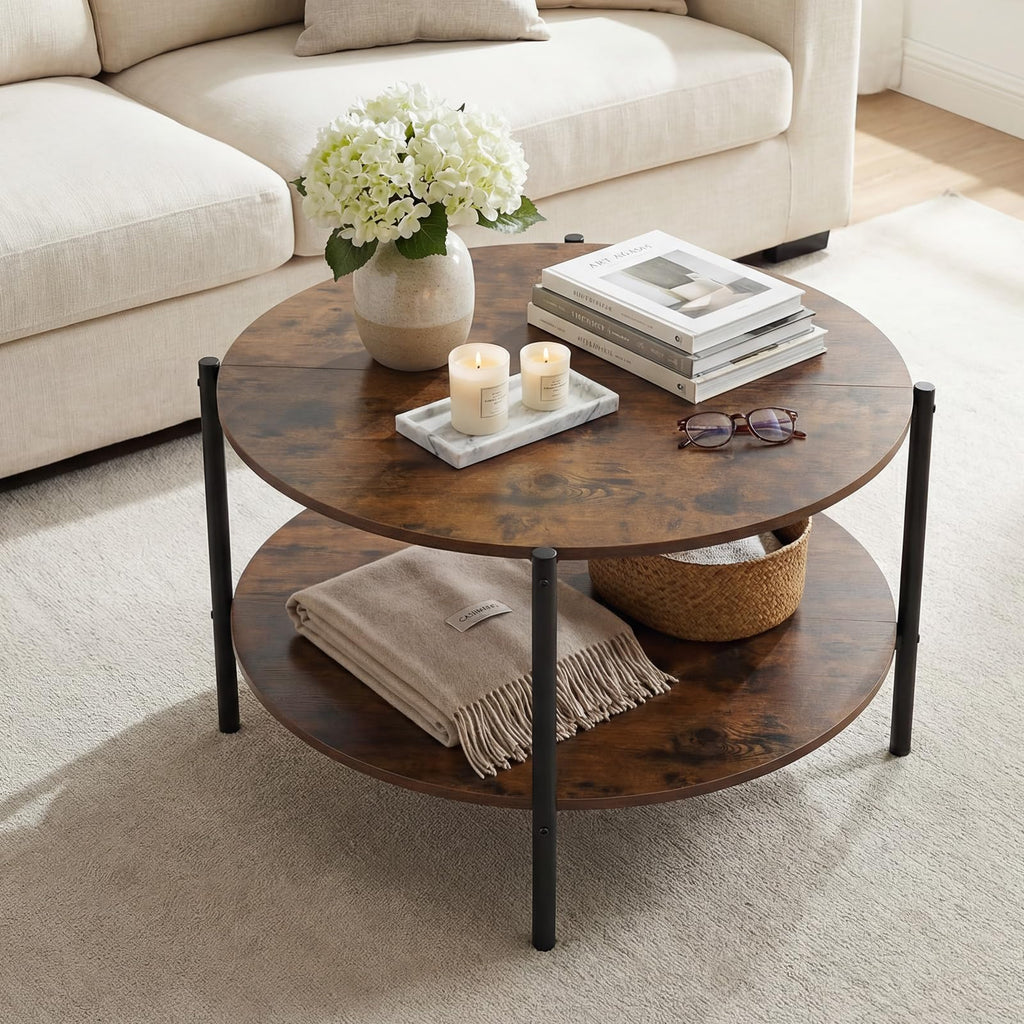 Round 2-Tier Coffee Table with Storage Shelf H16288