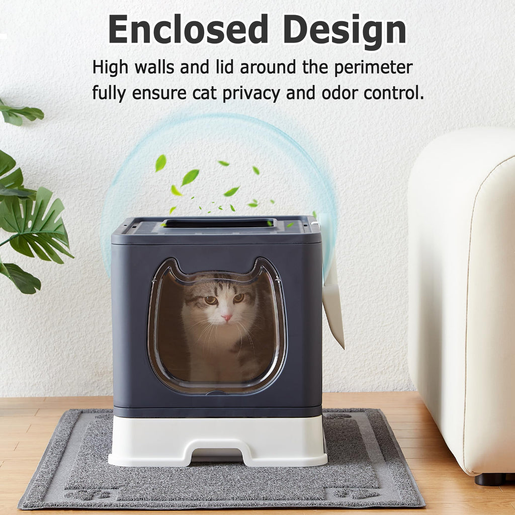 Top Entry Covered Cat Litter Box with Scoop and Brush C850