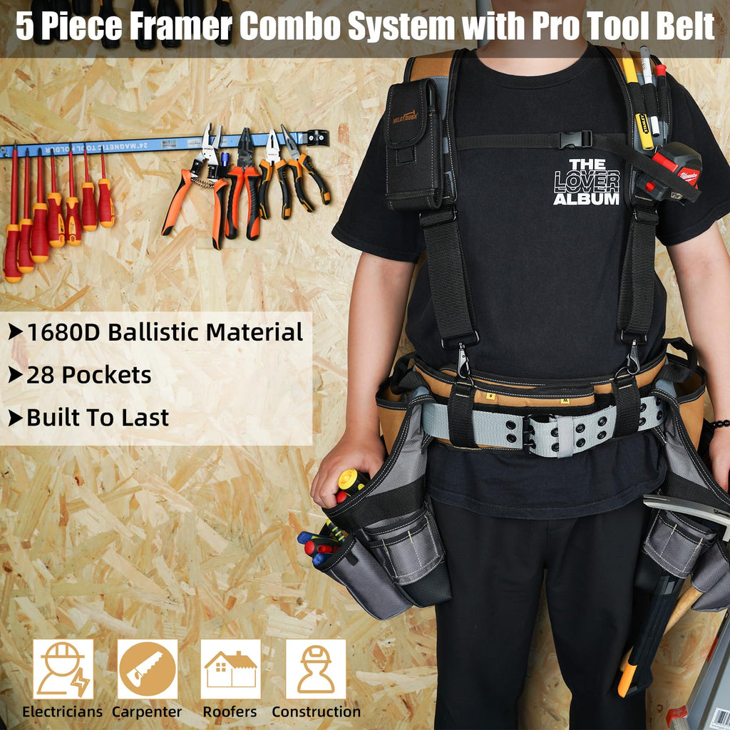 Khaki 28-Pocket Tool Belt and Suspenders V7282