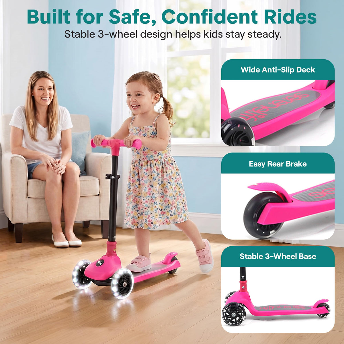 Adjustable 3 Wheel Kids Scooter with LED Wheels E652897