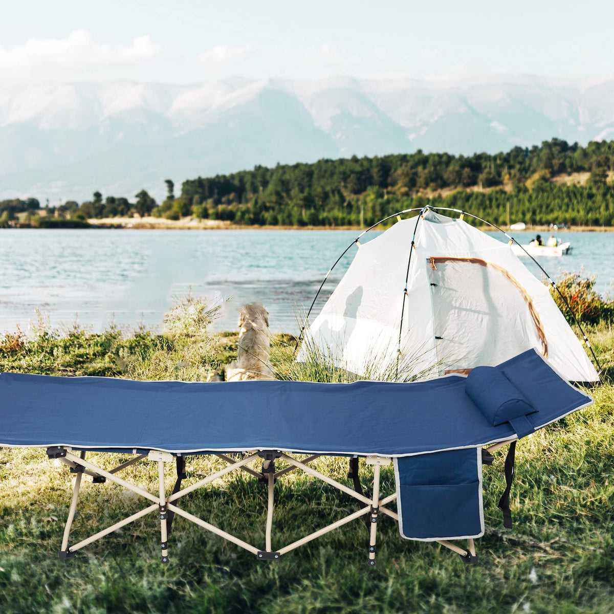 Folding Camping Cot with Carry Bag Pocket Pillow U859632
