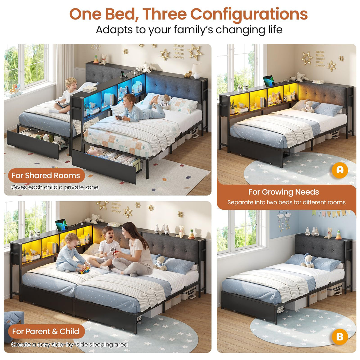 Black Twin Metal Platform Bed with Storage C316856
