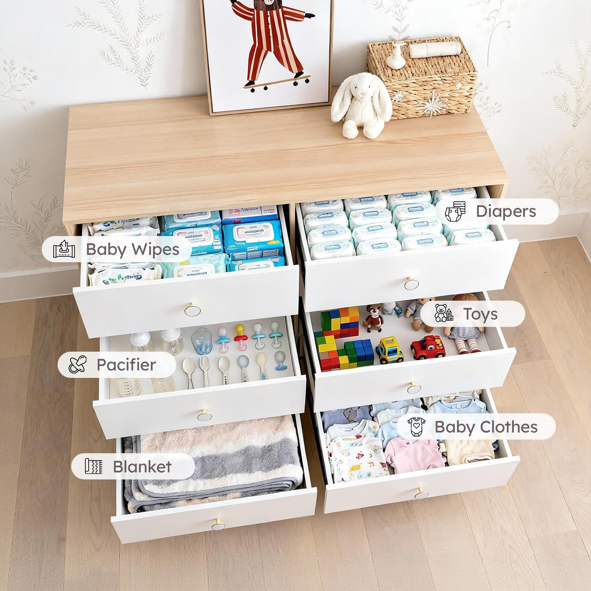 White 6 Drawer Baby Dresser V2314