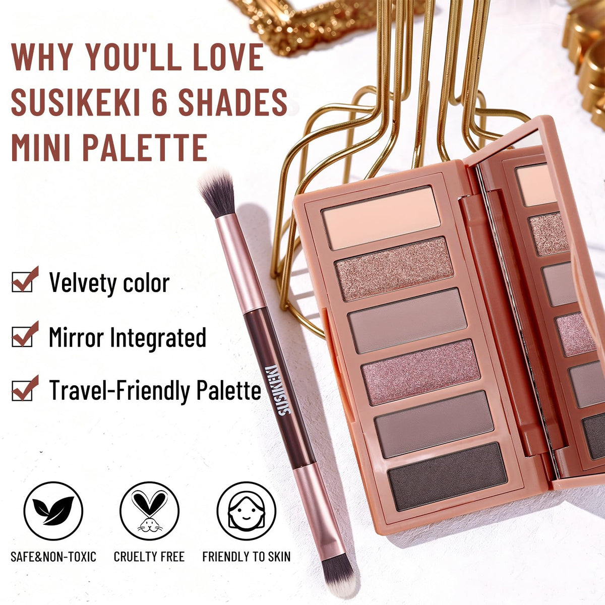 6-Color Matte and Shimmer Eyeshadow Palette with Brush L20179