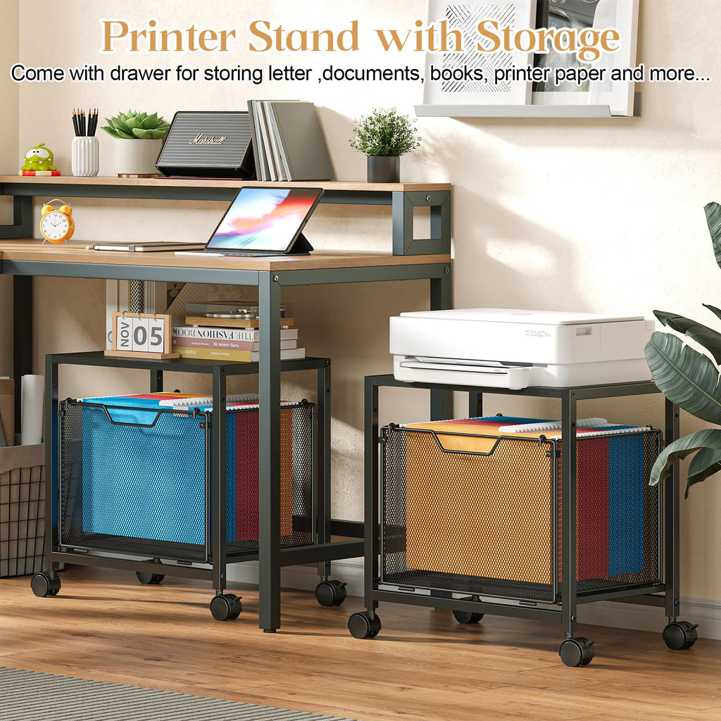 Black Rolling Printer Stand with Drawer T13398