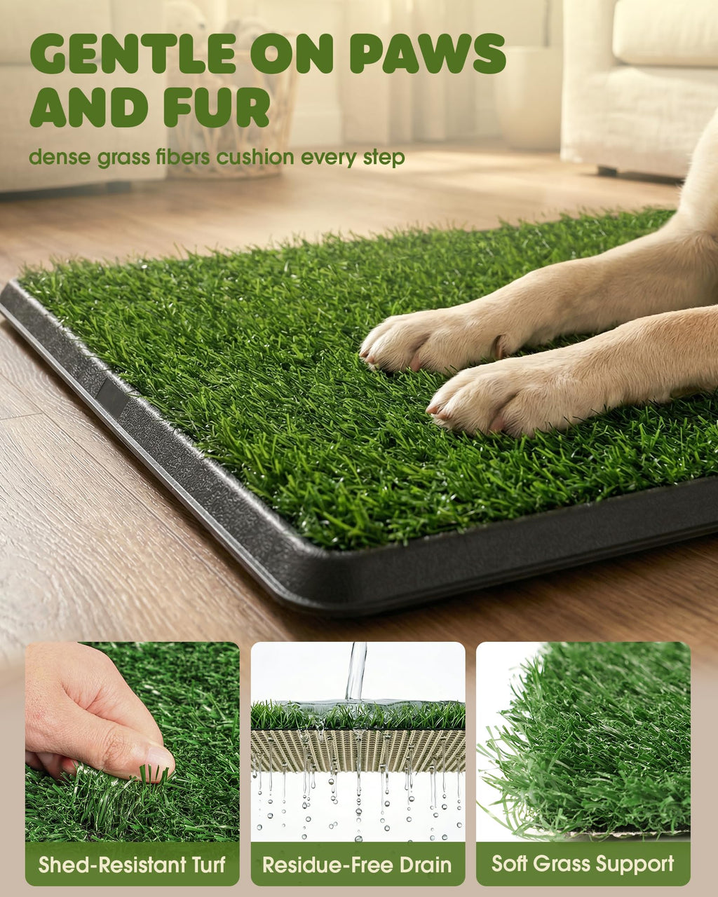 Grass Pad for Dogs Potty, 3-Layer Reusable, Washable, 30 x 20 in A854683