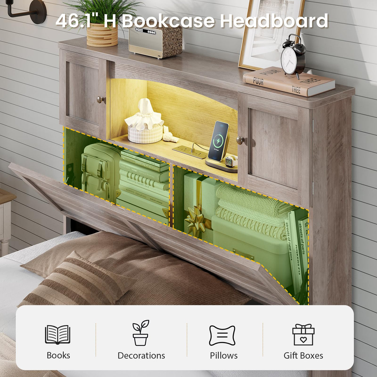 Twin Size Wood Platform Bed Frame with Bookcase Storage Headboard and 4 Drawers M433024