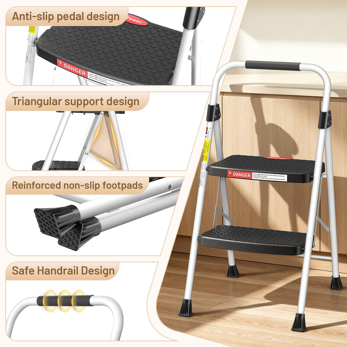 2 Step Ladder with Anti-Slip Pedal Y701