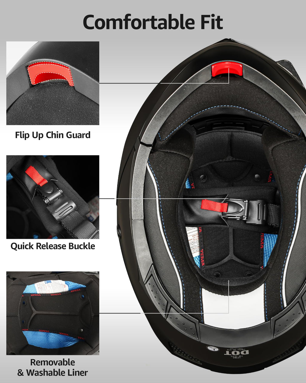DOT Approved Full Face Motorcycle Helmet with Flip Up Dual Visor U394782