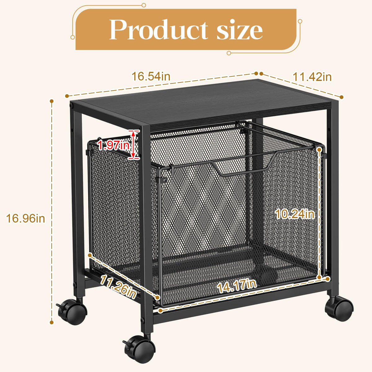 Black Rolling Printer Stand with Drawer T13398