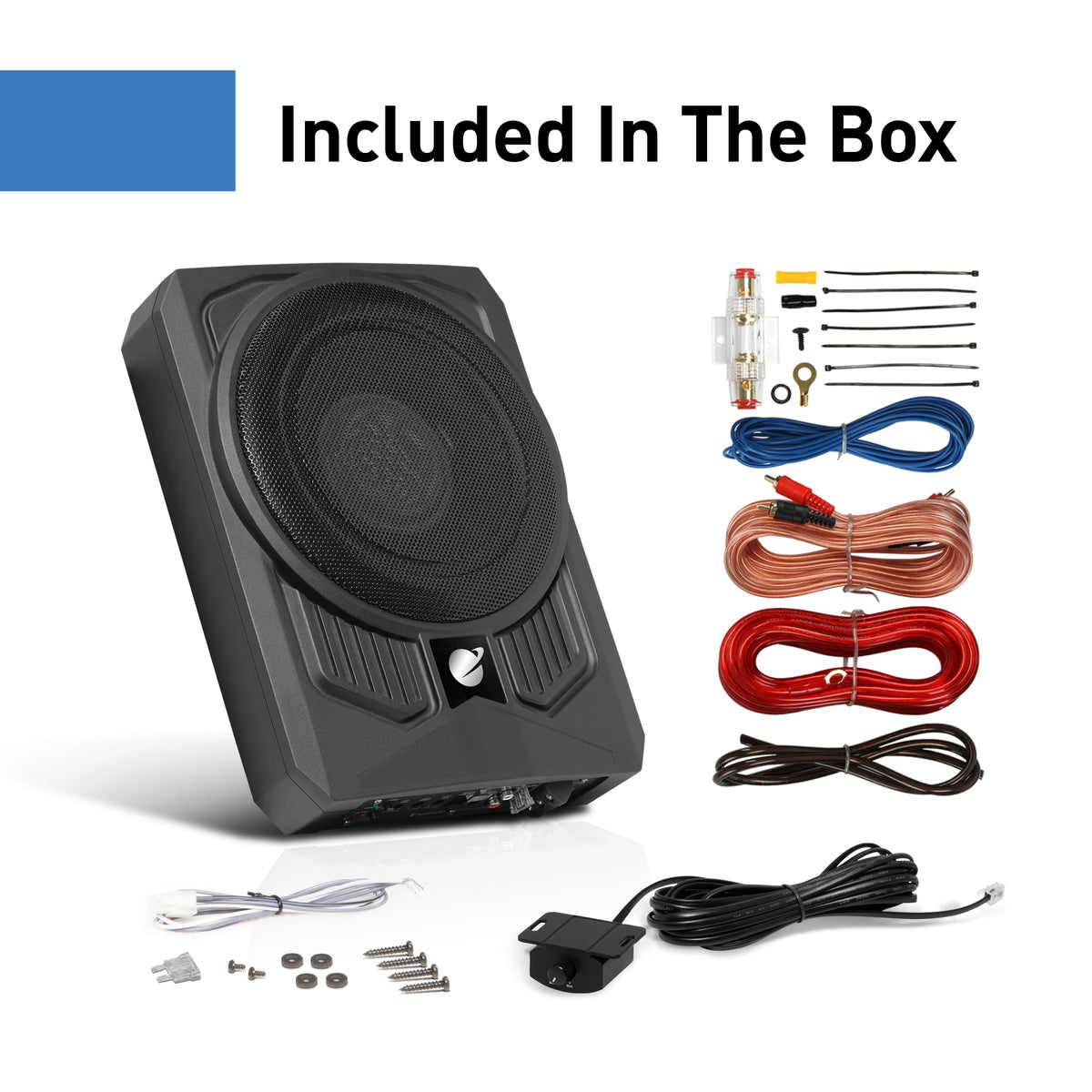 10 Inch 1000 Watt Powered Car Subwoofer and Wiring Kit U435