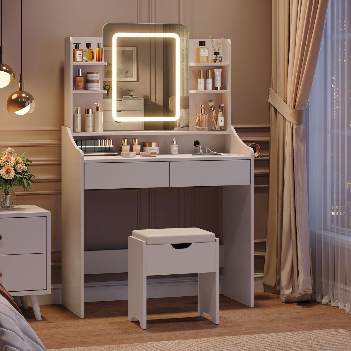 Vanity Desk with Lighted Mirror Y76068
