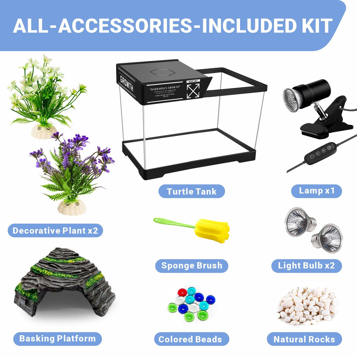 Mini Turtle Tank Kit with Adjustable Lamp and Lid K364836