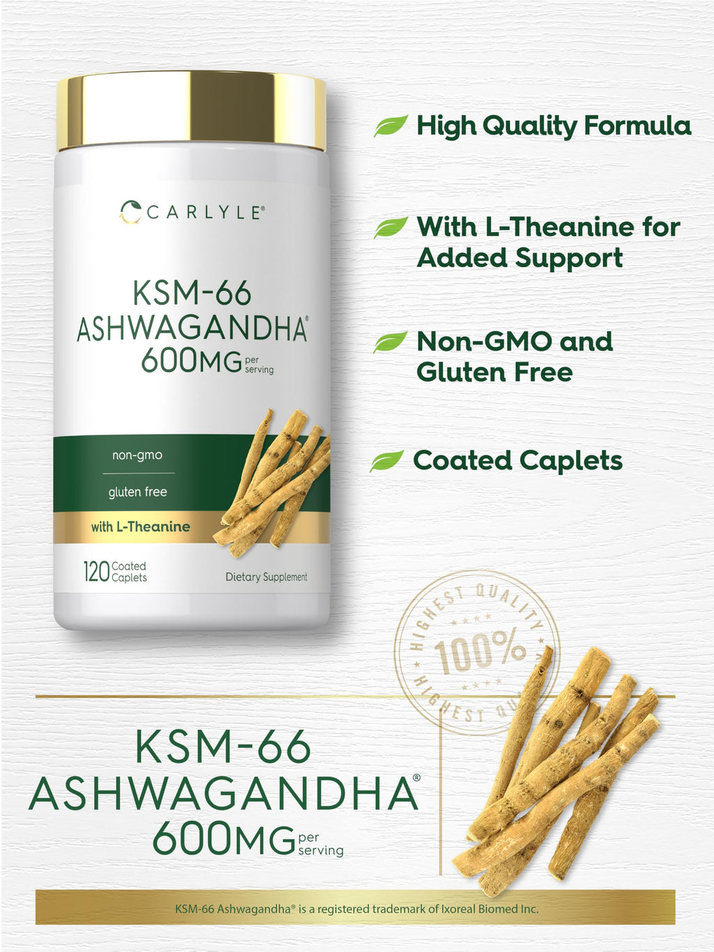 Ashwagandha Root Extract 600mg 120 Vegan Caplets X489