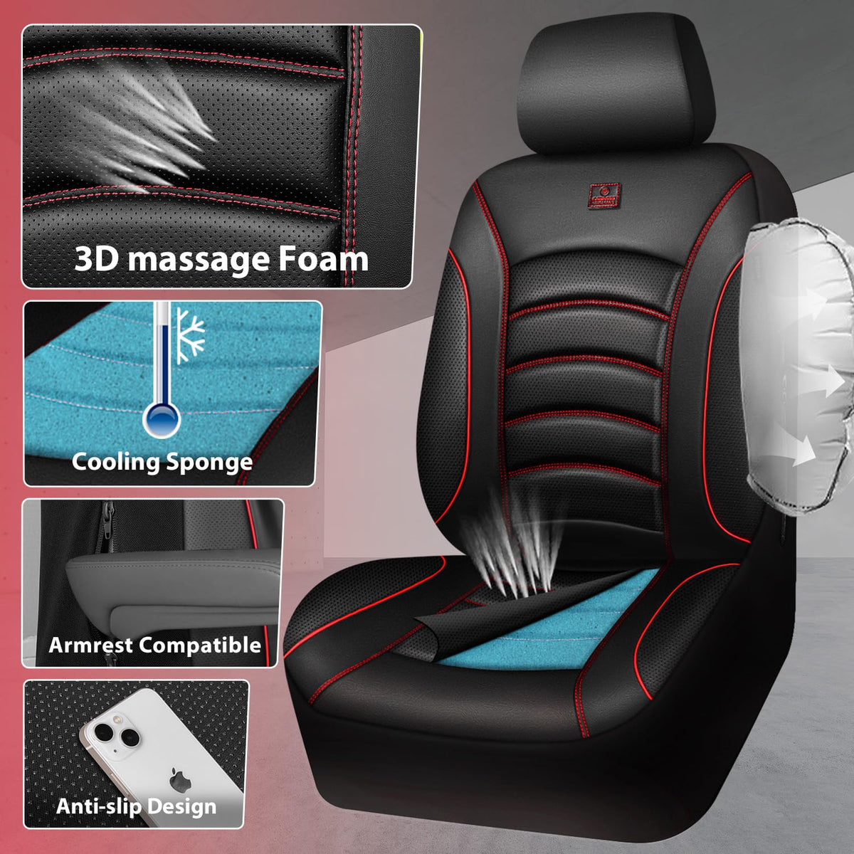 3D Foam PU Leather Car Seat Covers Full Set W697