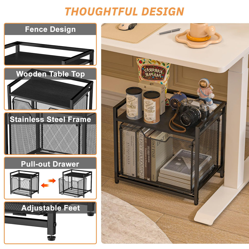 Black Rolling Printer Stand with Drawer T13398