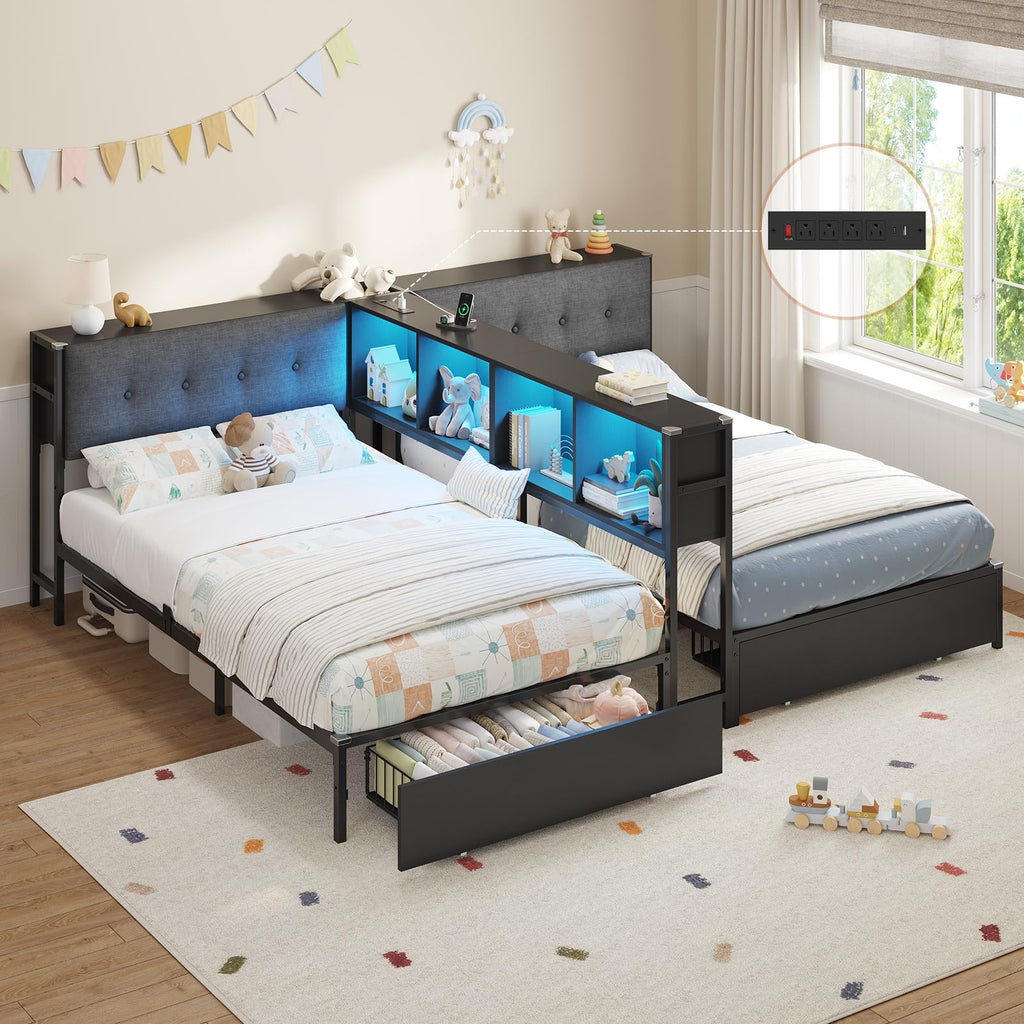 Black Twin Metal Platform Bed with Storage C316856