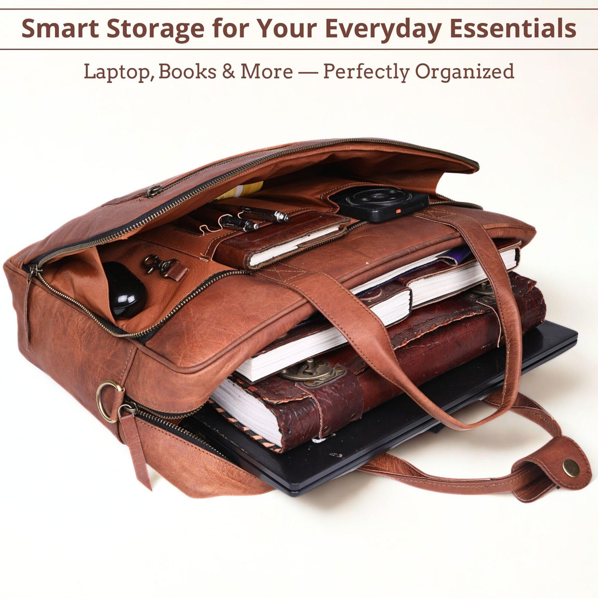 Brown 17-inch Genuine Leather Laptop Briefcase M471557