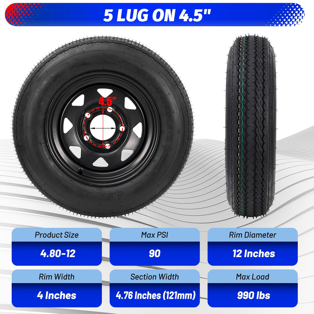 4.80-12 Trailer Tires with 12 in Rims D77585