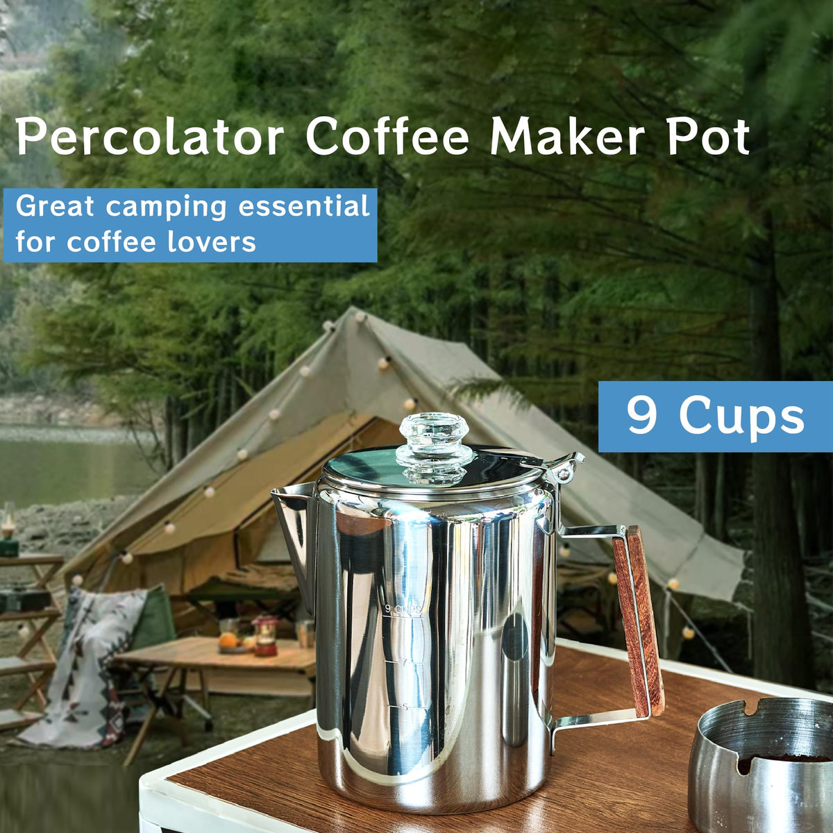 Stainless Steel 9 Cup Camping Coffee Percolator H332336