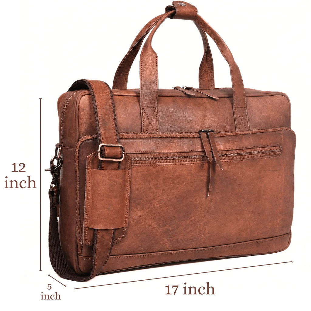 Brown 17-inch Genuine Leather Laptop Briefcase M471557