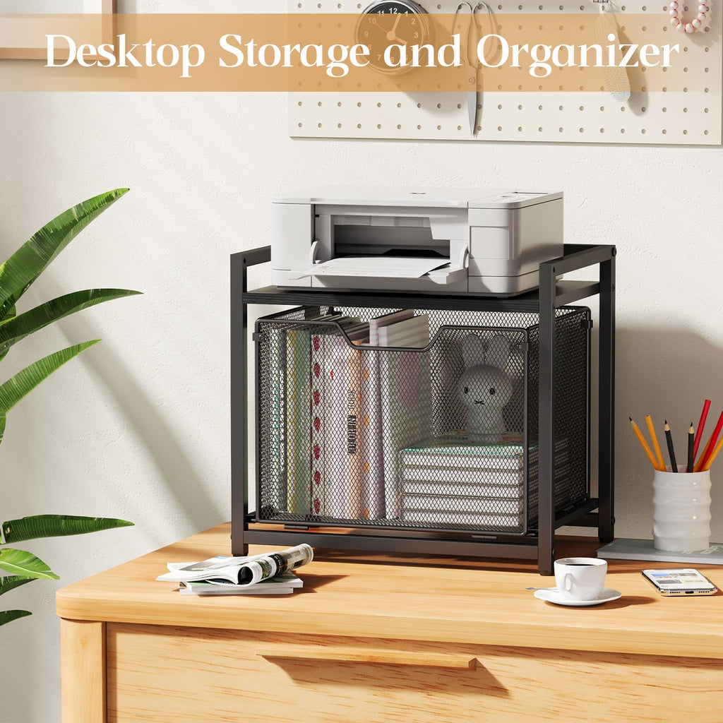 Black Rolling Printer Stand with Drawer T13398