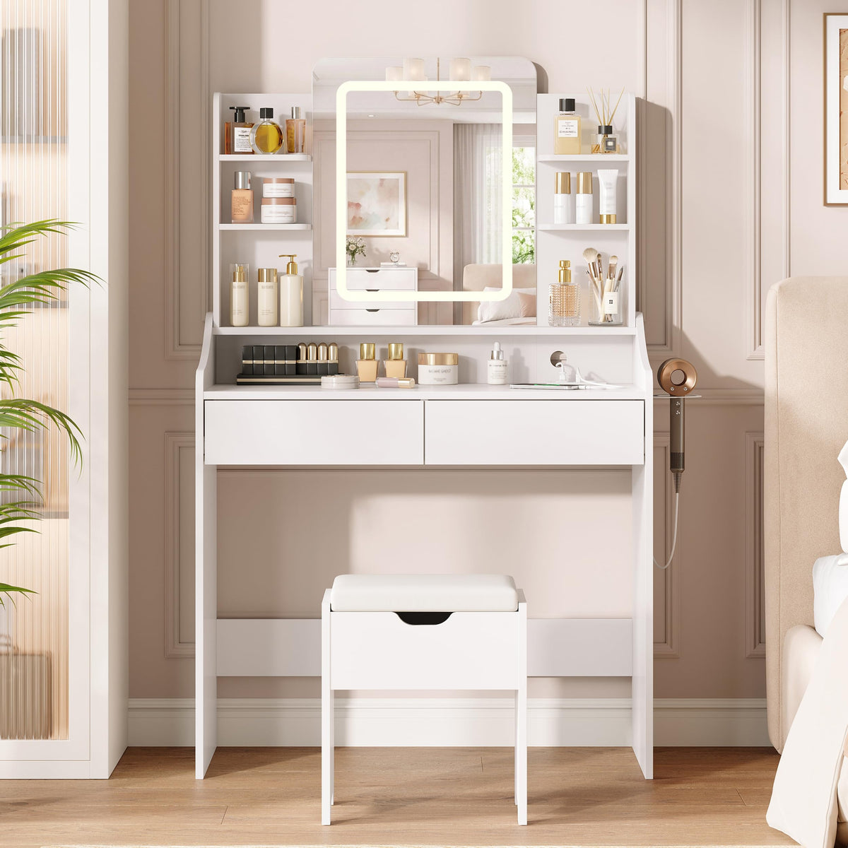 Vanity Desk with Lighted Mirror Y76068