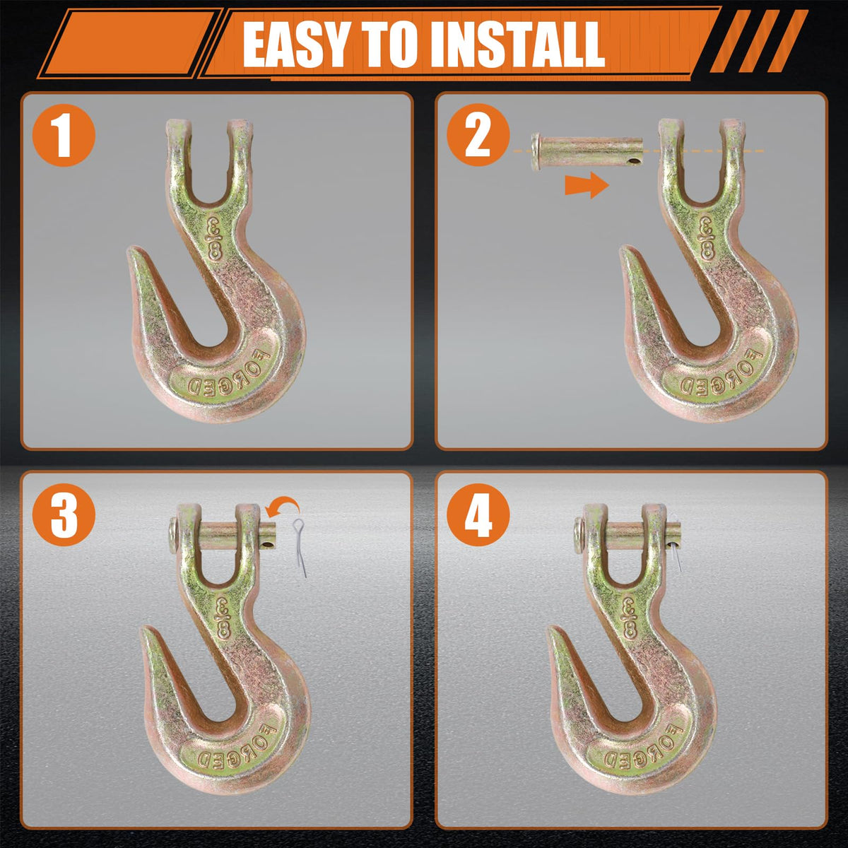 3/8" Grade 70 Clevis Grab Hooks, 10 Pack U508