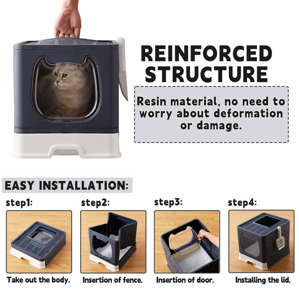Top Entry Covered Cat Litter Box with Scoop and Brush C850