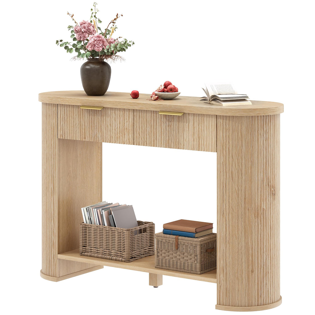 47.2" Oak Console Table with 2 Drawers & Shelf J2159