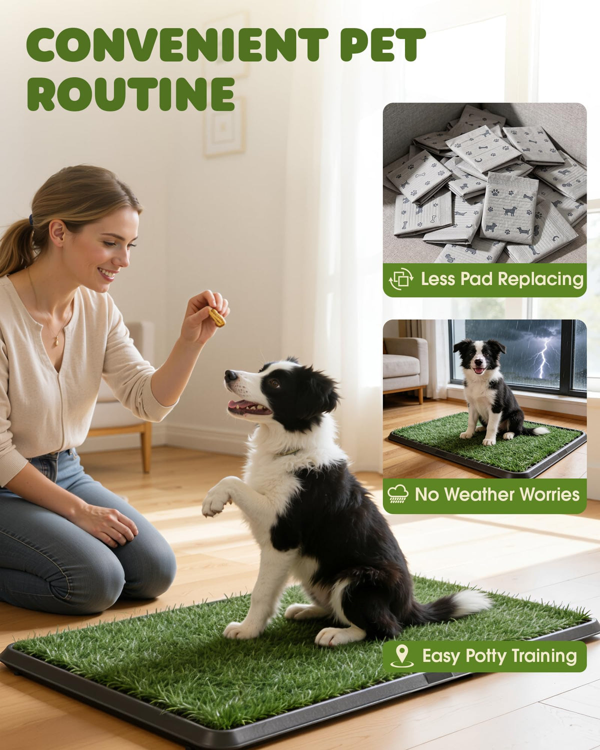 Grass Pad for Dogs Potty, 3-Layer Reusable, Washable, 30 x 20 in A854683