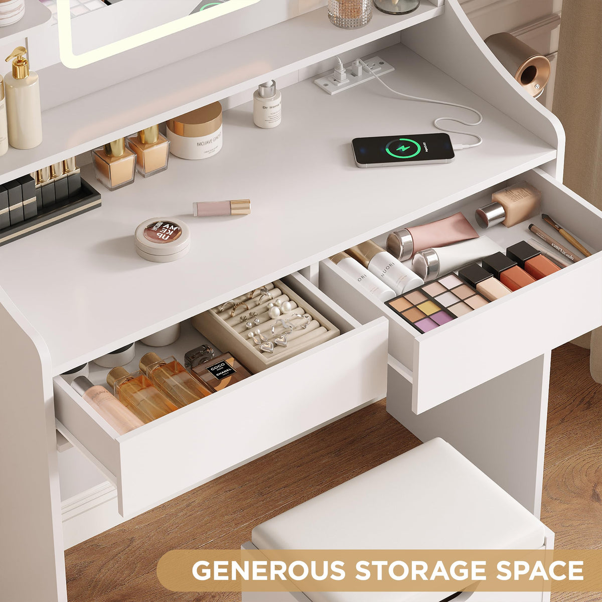 Vanity Desk with Lighted Mirror Y76068