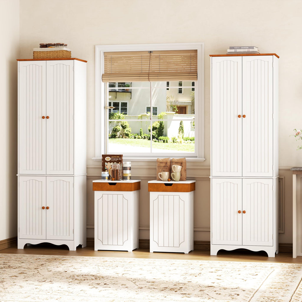 White 72" Kitchen Pantry Cabinet with Doors and Adjustable Shelves D7493