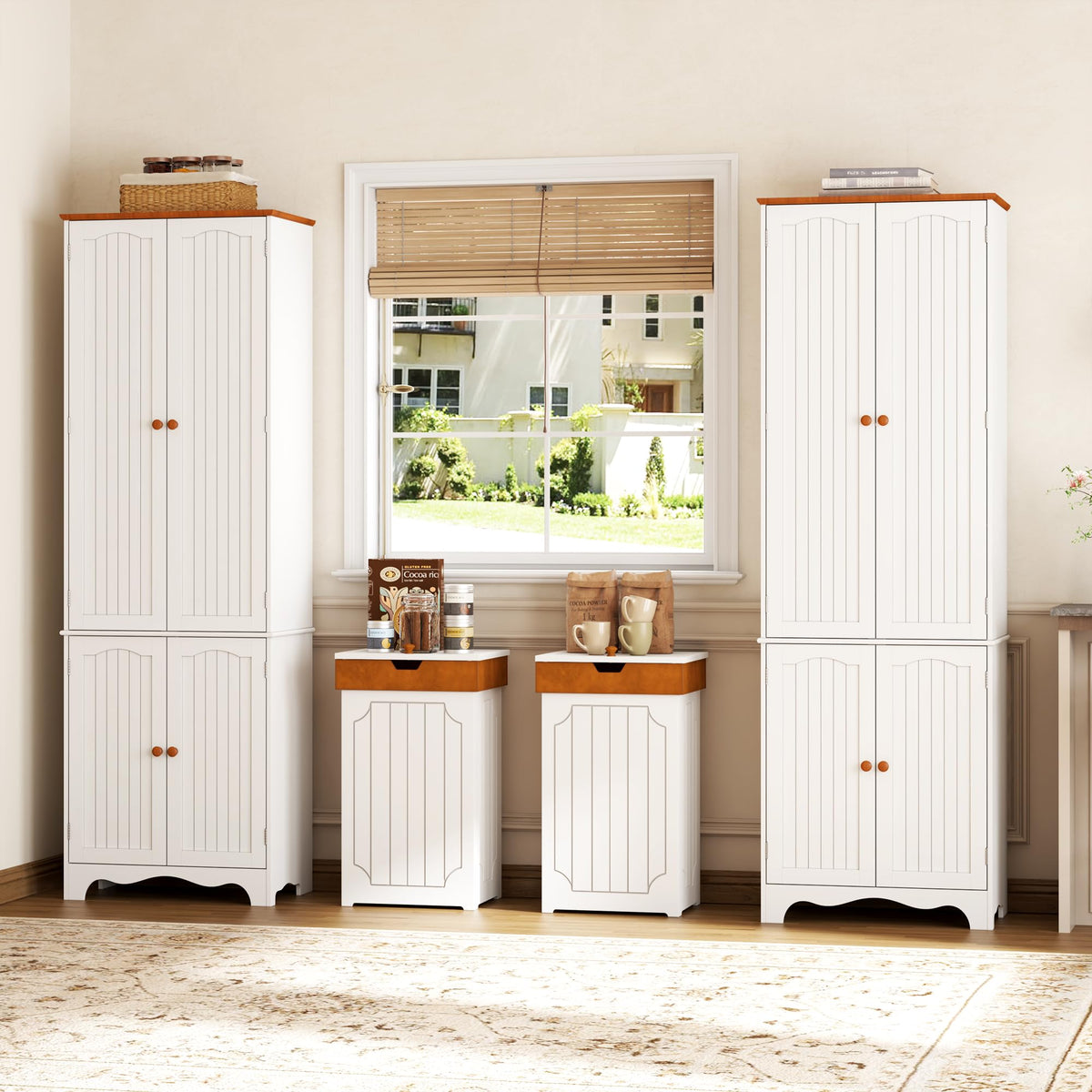 White 72" Kitchen Pantry Cabinet with Doors and Adjustable Shelves D7493