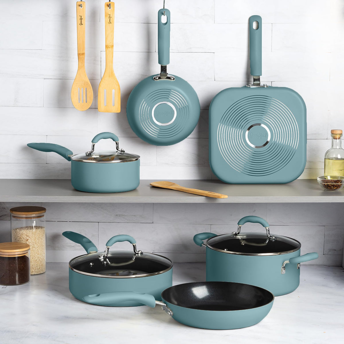 Turquoise 12-Piece Ceramic Nonstick Cookware Set F49568