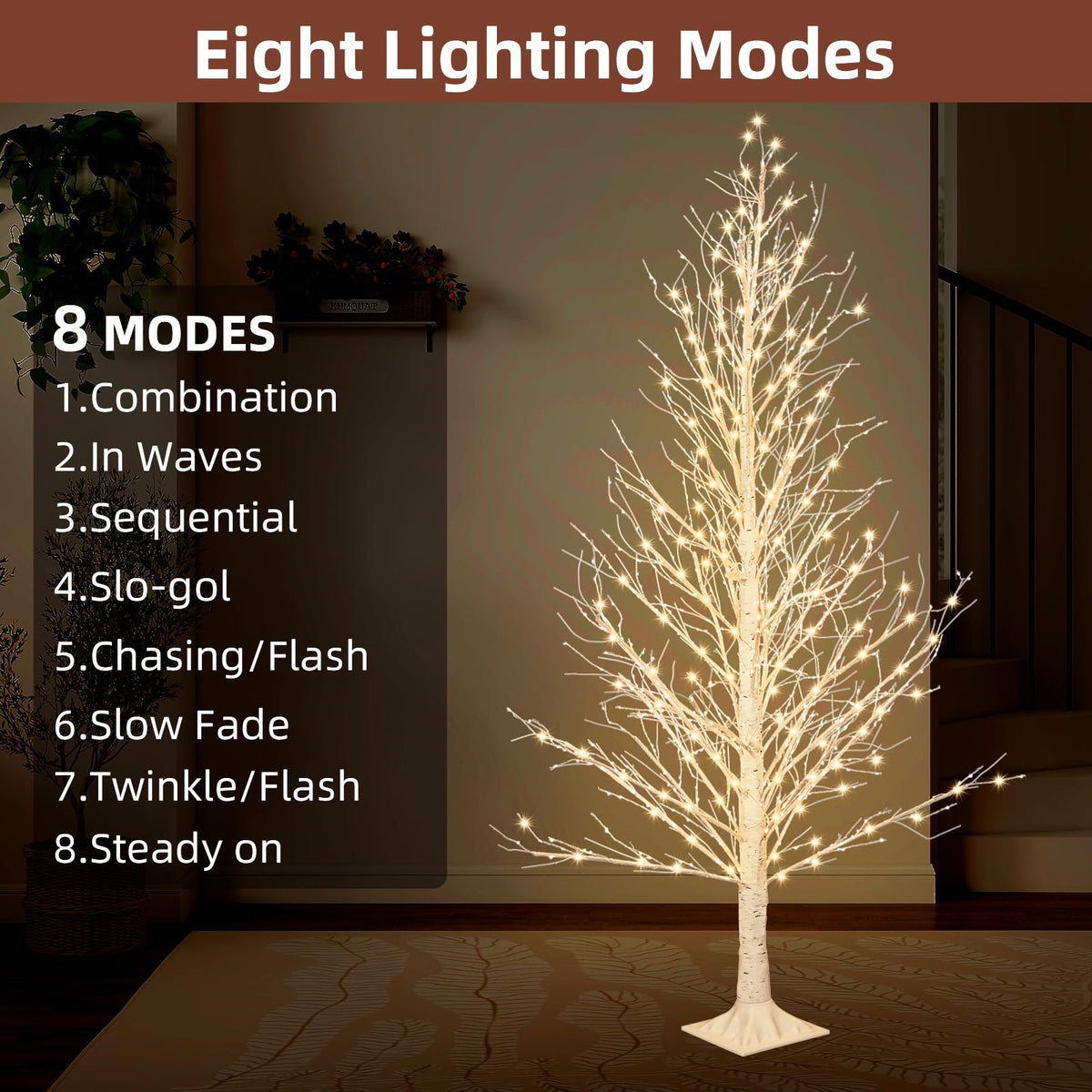6FT LED Lighted Birch Tree with Timer IP44 Waterproof E3993