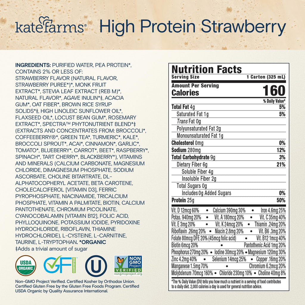 Organic High Protein Strawberry Shake, 25g Protein, 12 Pack W346476