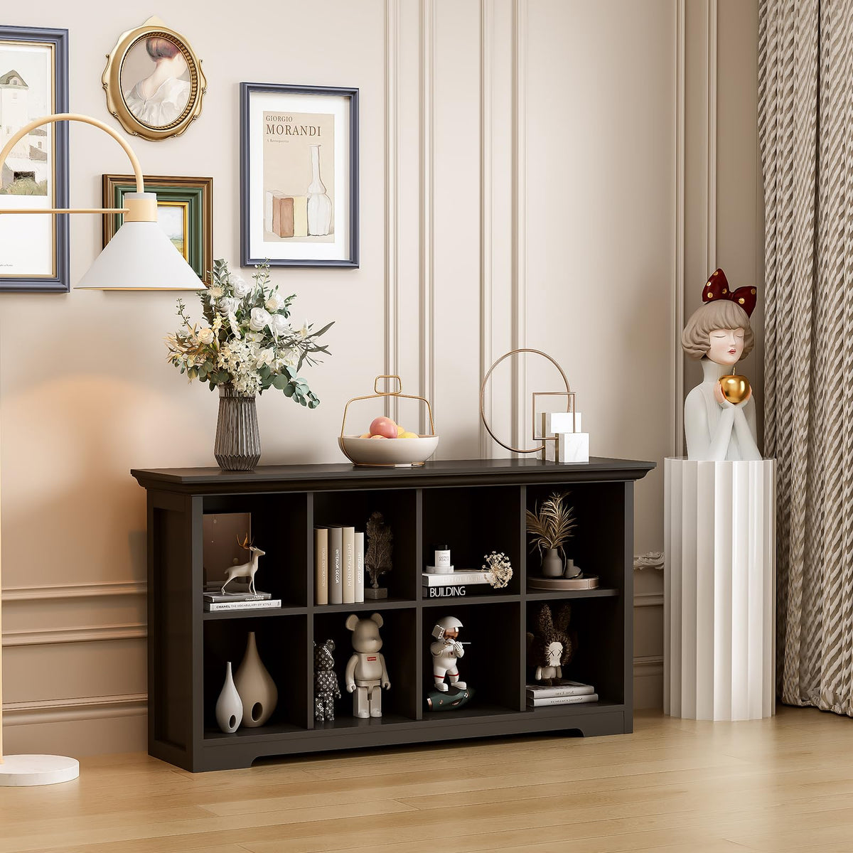 Black 8-Cube Open Bookcase with 2-Tier Low Cabinet E170169