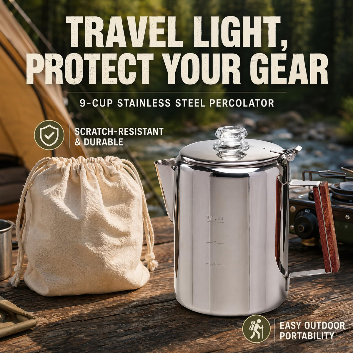 Stainless Steel 9 Cup Camping Coffee Percolator H332336