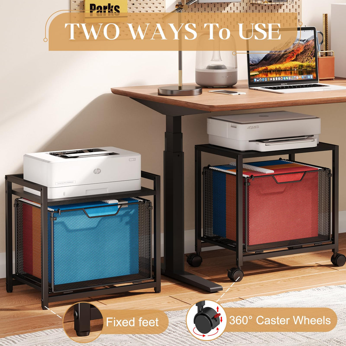 Black Rolling Printer Stand with Drawer T13398