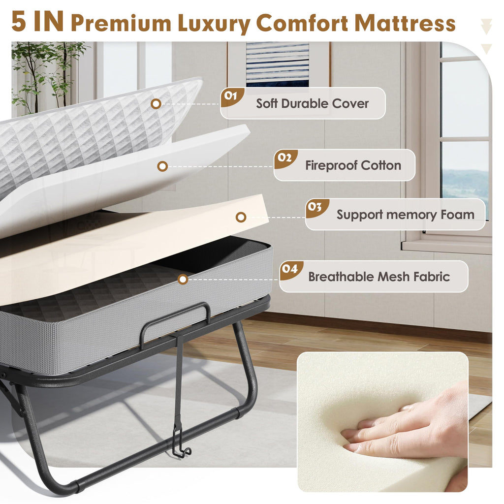 Folding Bed with Mattress Twin 75" x 38" W6537