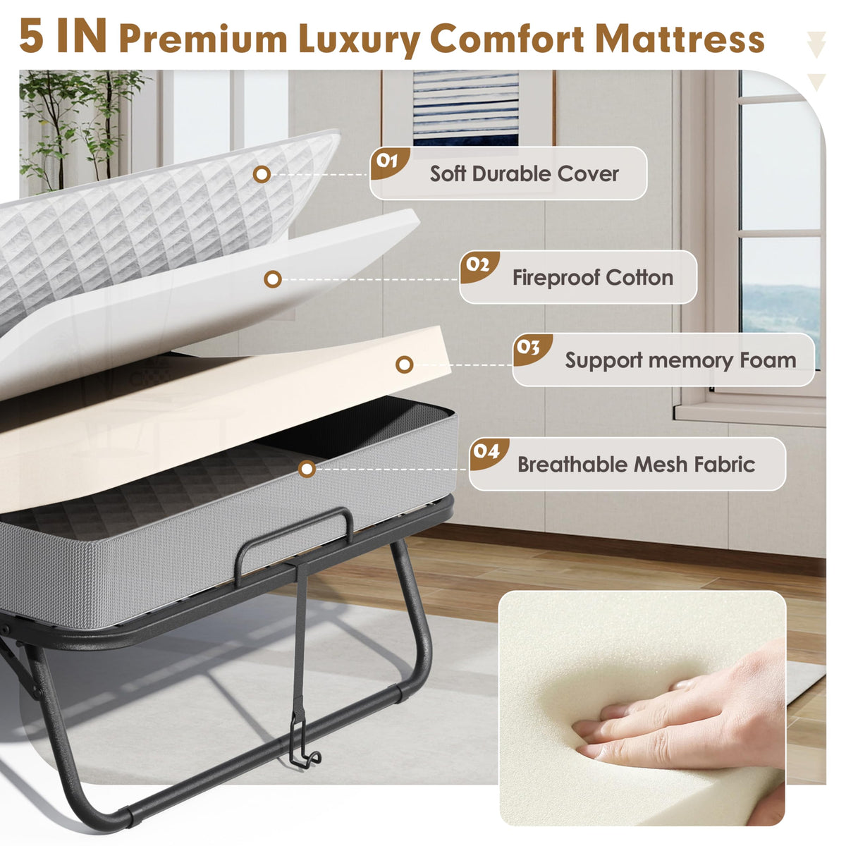Folding Bed with Mattress Twin 75" x 38" W6537