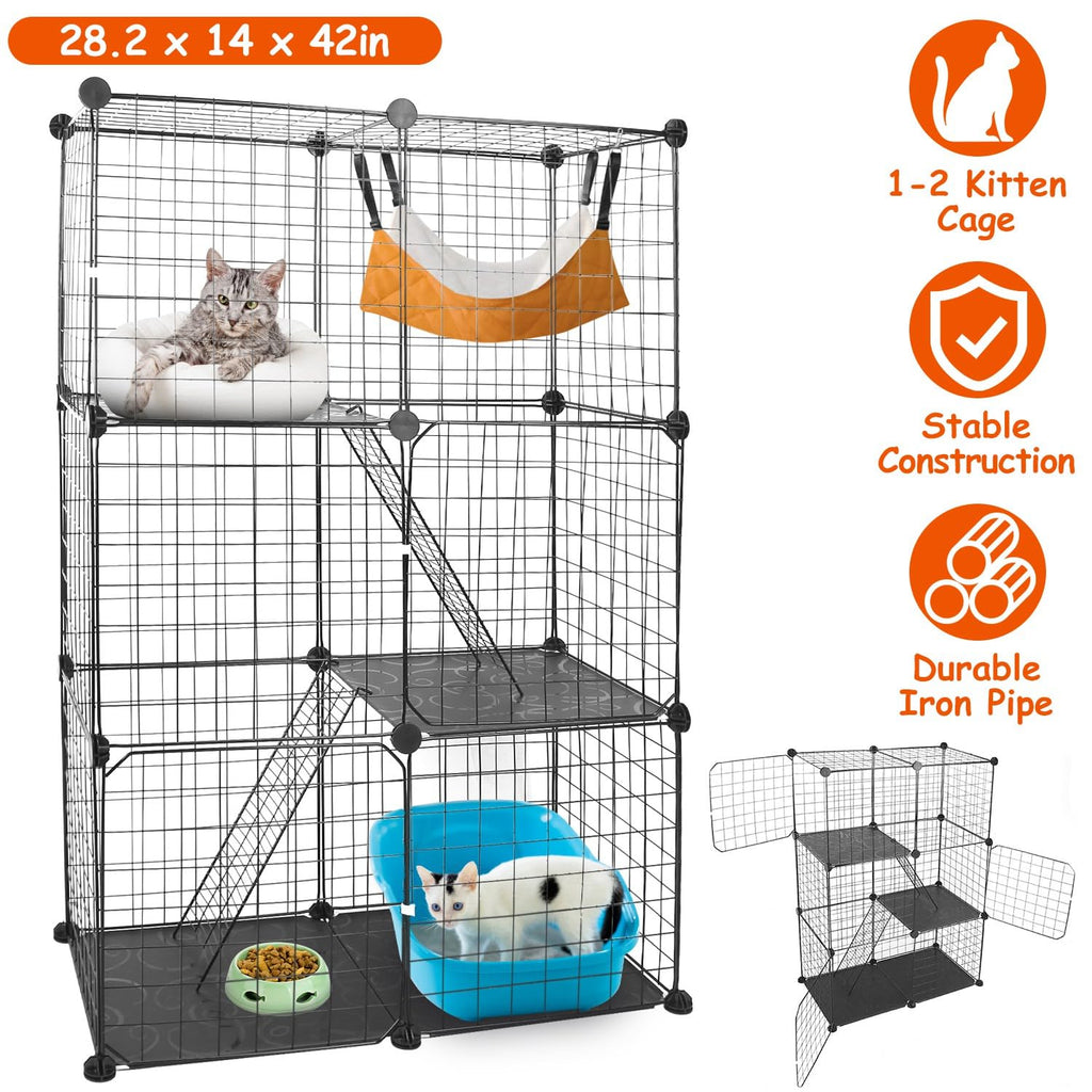 3-Tier Cat Cage with 3 Doors 2 Ramp Ladders C481