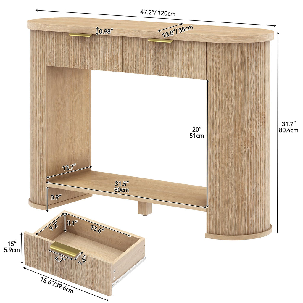 47.2" Oak Console Table with 2 Drawers & Shelf J2159