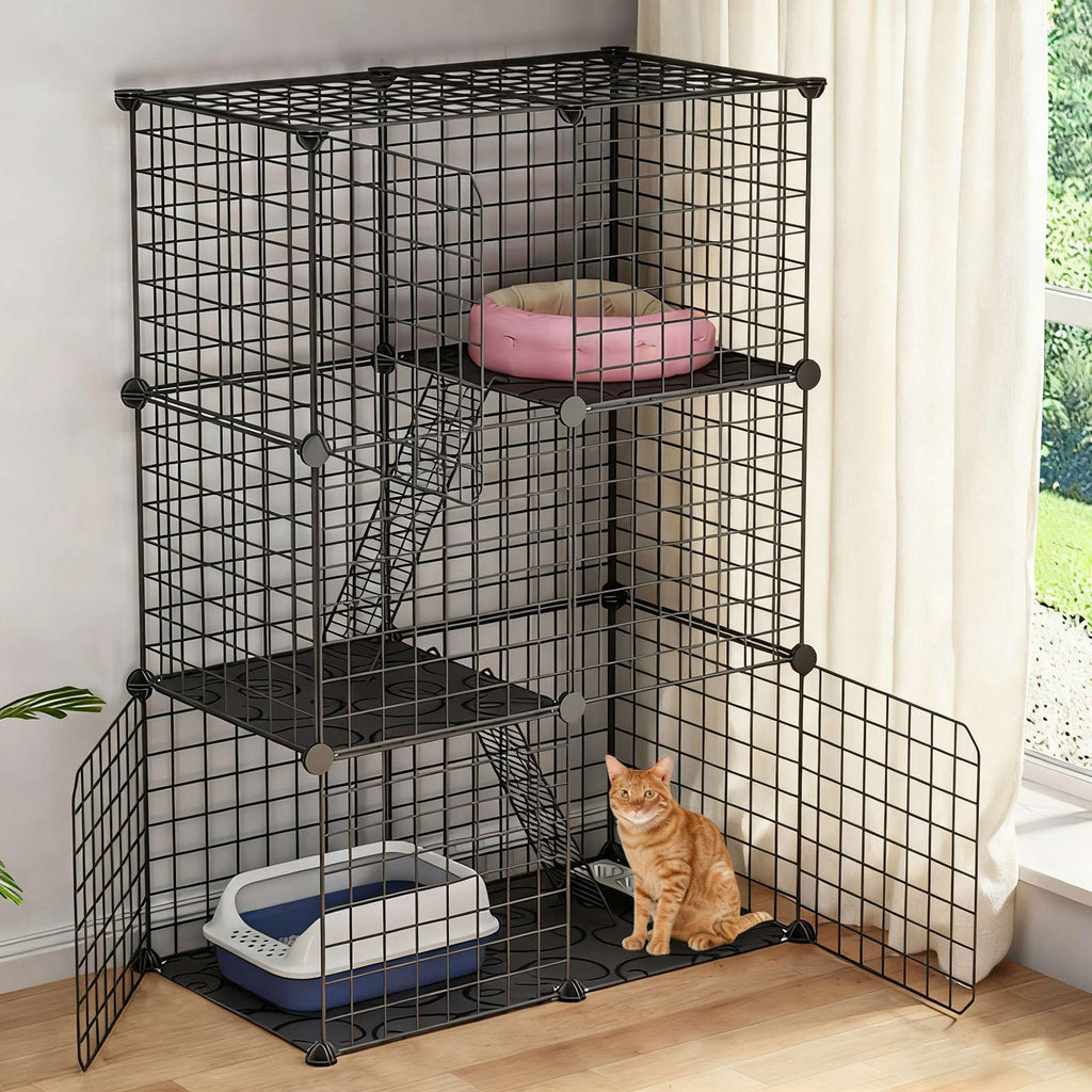 3-Tier Cat Cage with 3 Doors 2 Ramp Ladders C481