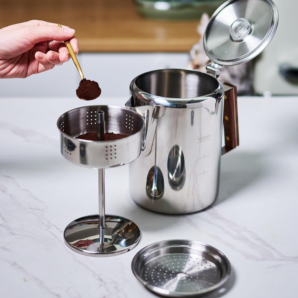 Stainless Steel 9 Cup Camping Coffee Percolator H332336